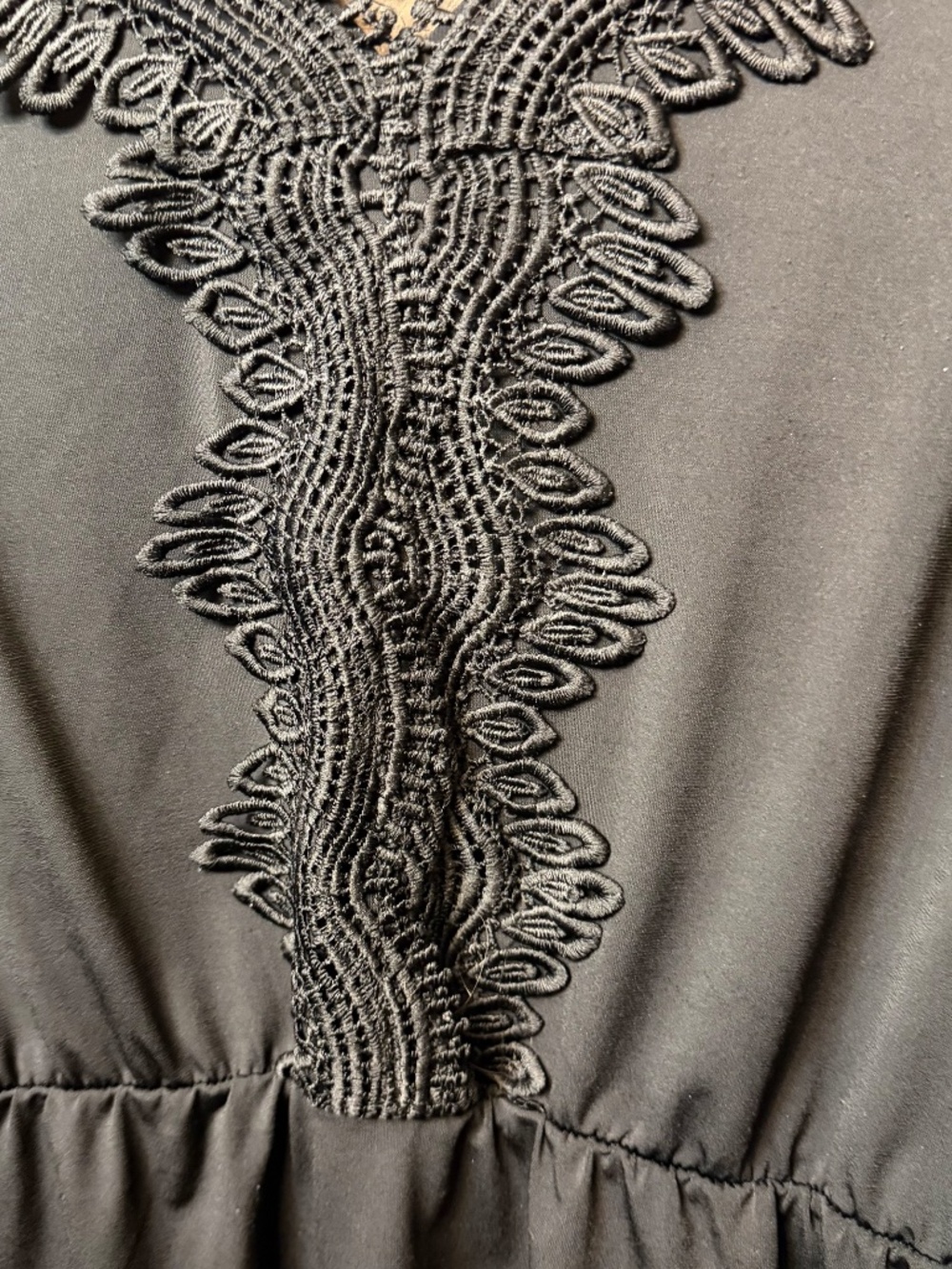 Maurices Black Crochet Lace Bell Sleeve Peplum Top Strappy Back - Picture 4 of 5